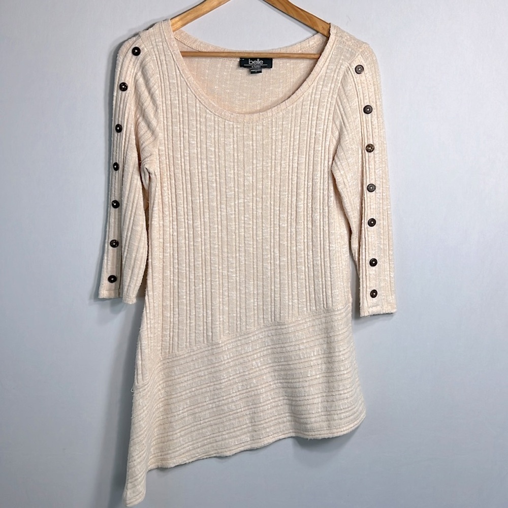 Belldini 3/4 Sleeve Scoop Neck Asymmetrical Sweater size S